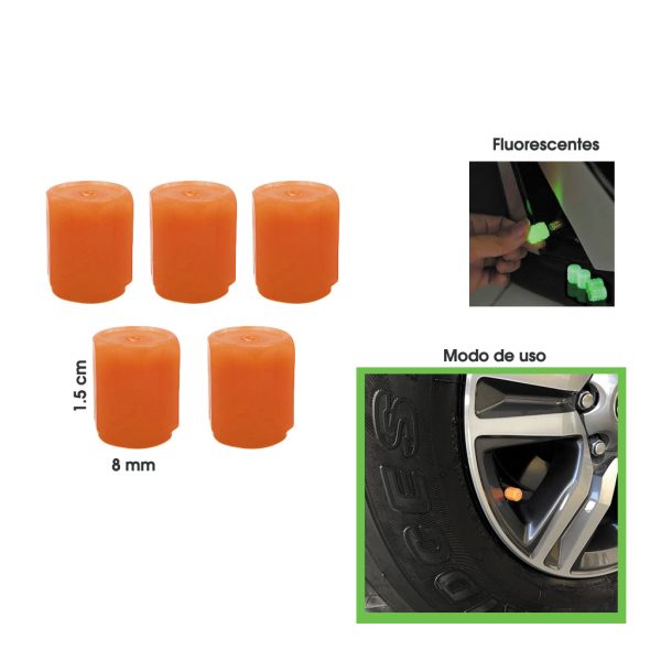 TAPONES P/VALVULA ANARANJADO FLUORESCENTE 5 PCS HH-10