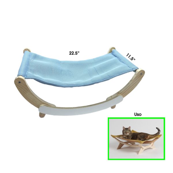 CAMA P/MASCOTA HAMACA MADERA AZUL 22.5X11.5PULGADAS