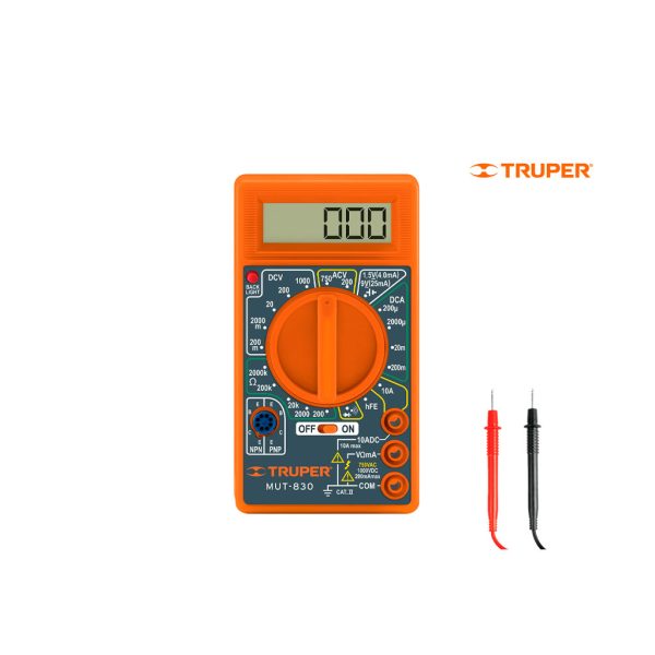 MULTITESTER DIGITAL PRUEBA TRANSISTOR Y DIODOS C/SONIDO TRUPER