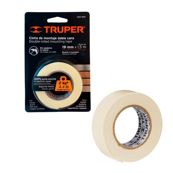 CINTA ADHESIVA DOBLE CONTACTO 19MMX1.50M TRUPER