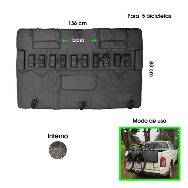 PORTA BICICLETA PARA PICK UP CON BOLSOS 136X83CM INTERIOR AFELPADO HQ2380903
