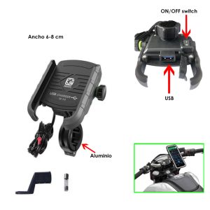 PORTA CELULAR PARA MOTO DE ALUMINIO C/USB 0317-2 - Imagen 1
