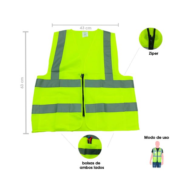 CHALECO REFLECTIVO VERDE C/ZIPPER Y BOLSAS 115GR 4532-9
