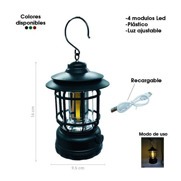 LAMPARA LED RECARGABLE P/ACAMPAR PLASTICA 19X9CM K20
