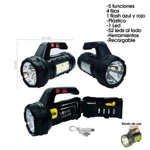 LINTERNA PLASTICA RECARGABLE C/HERRAMIENTAS MULTIFUNCION 10 PCS HM-7729C - Imagen 1