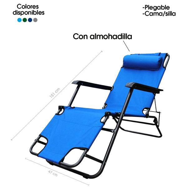 SILLA/CAMA PLEGABLE PLAYA C/ALMOHADILLA 180 LIBRAS 60X153X21CM 1235TSL