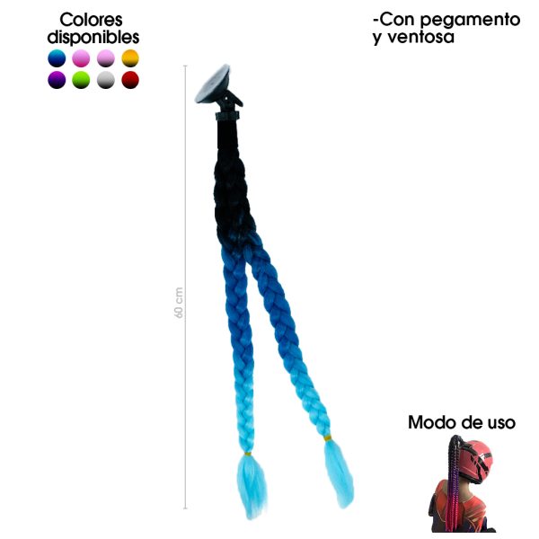 TRENZA DECORATIVA DOBLE 60 CM PARA CASCO DE MOTO COLORES VENTOSA Y PEGAMENTO 5671-1