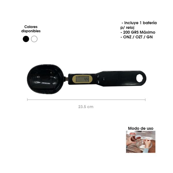 BALANZA DIGITAL 200 GRAMOS TIPO CUCHARA NEGRO Y BLANCO 030-12