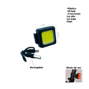 LAMPARA P/BICICLETA RECARGABLE BLANCA 30 LEDS FT3028 - Imagen 1