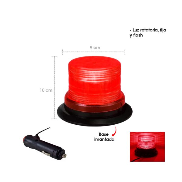 TAMALERA 18 LED ROJO MAGNETICA ROTATIVA Y FLASH 15X12CMS 8685-10