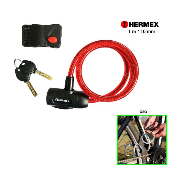 CANDADO P/BICICLETA 10MM 1 MT HERMEX