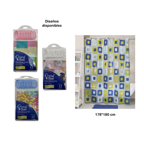 CORTINA P/ BA?O C/GANCHOS 178X180CM PVC
