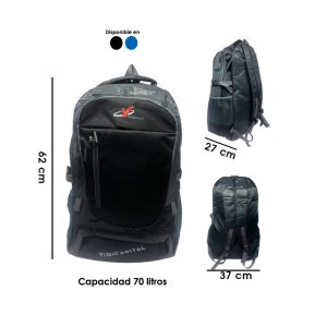 MOCHILA DE CAMPAMENTO 70 LITROS 62X27X37CM AZUL Y NEGRO 821 - Imagen 1
