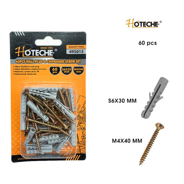 TORNILLOS Y TARUGOS 60PCS #6 S6X30MM M4X40MM HOTECHE