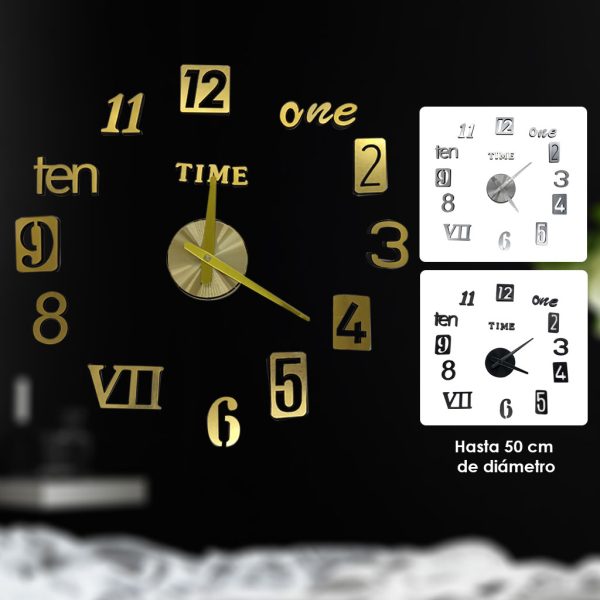 RELOJ DE PARED AHESIVO HASTA 50CM DORADO PLATEADO NEGRO ZH00720